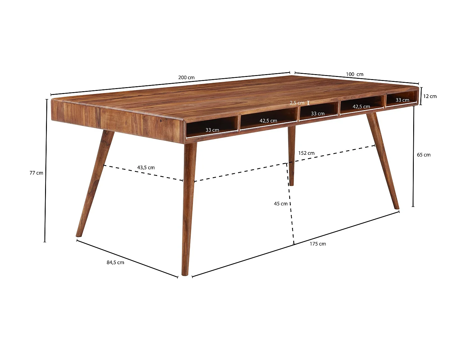 Dressoir 140x78,5x40 cm massief acaciahout, bruine rustieke kast met 3 lades en 2 deuren, opbergkast voor de hal, moderne ladekast