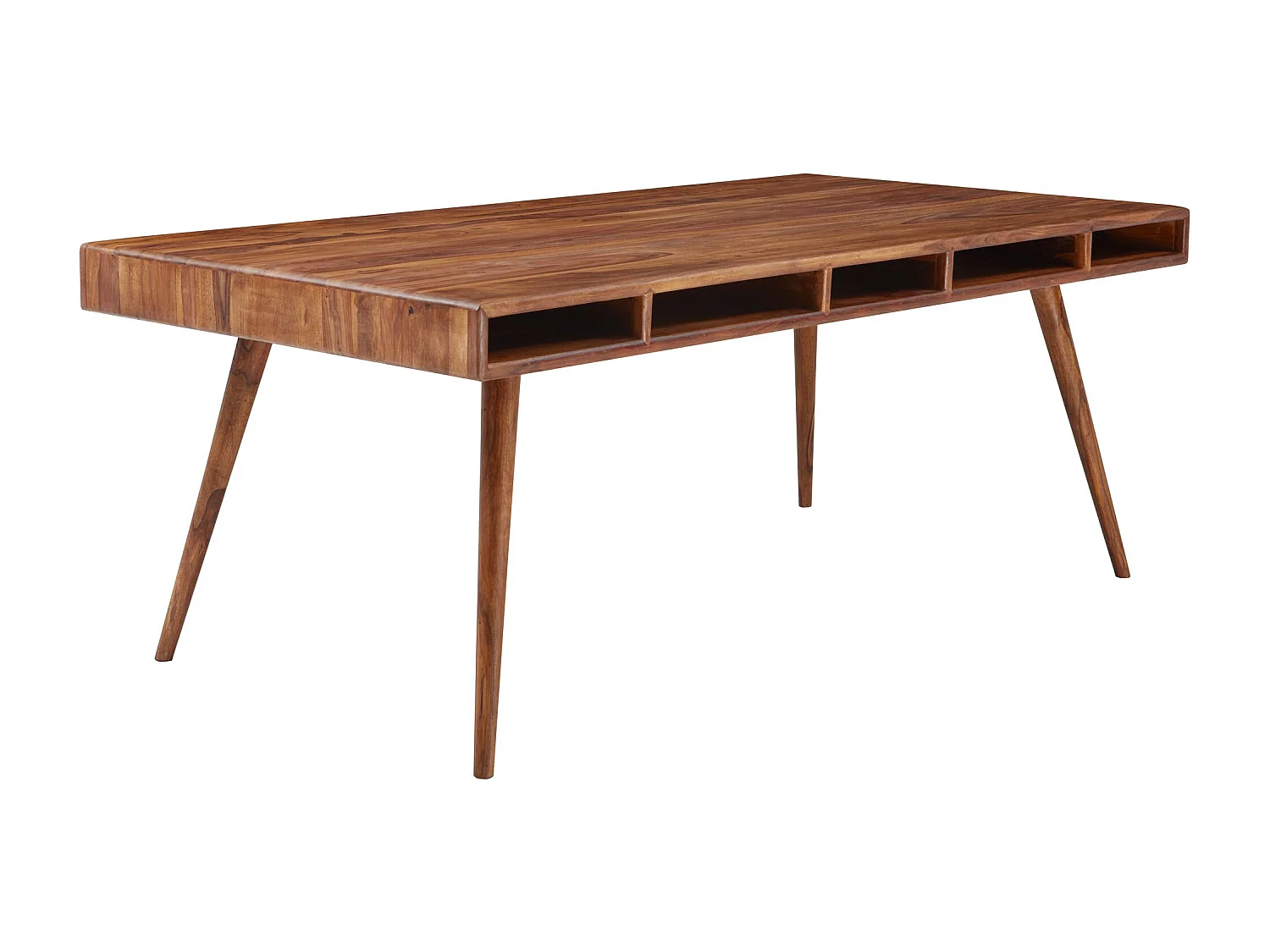 Table de Salle à Manger 140x80x76 cm en Bois Massif d’Acacia et Métal, Table de Cuisine Style