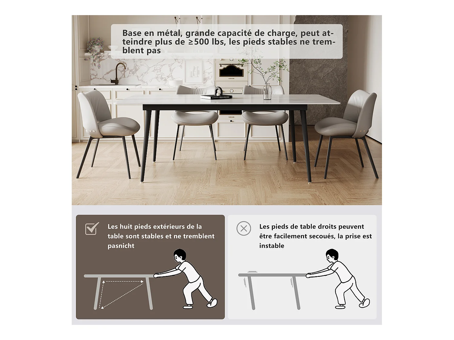 Eetkamerset met 6 stoelen, tafel 180x90x75 cm, tafelblad van gesinterde steen, beige design voor keuken en eetkamer