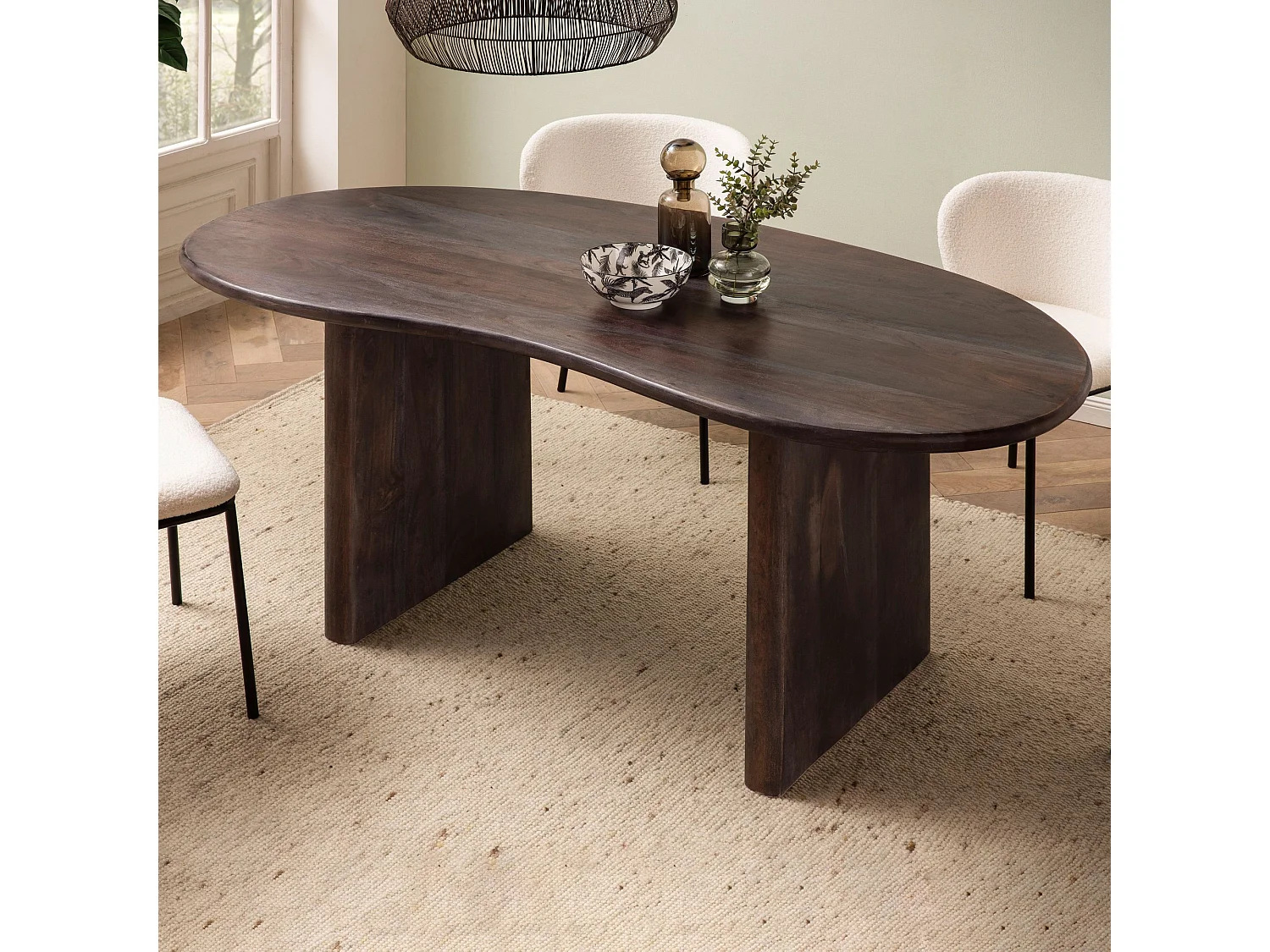 Table de salle à manger 180x90x75 cm en bois d'acacia massif marron foncé Table à manger moderne,