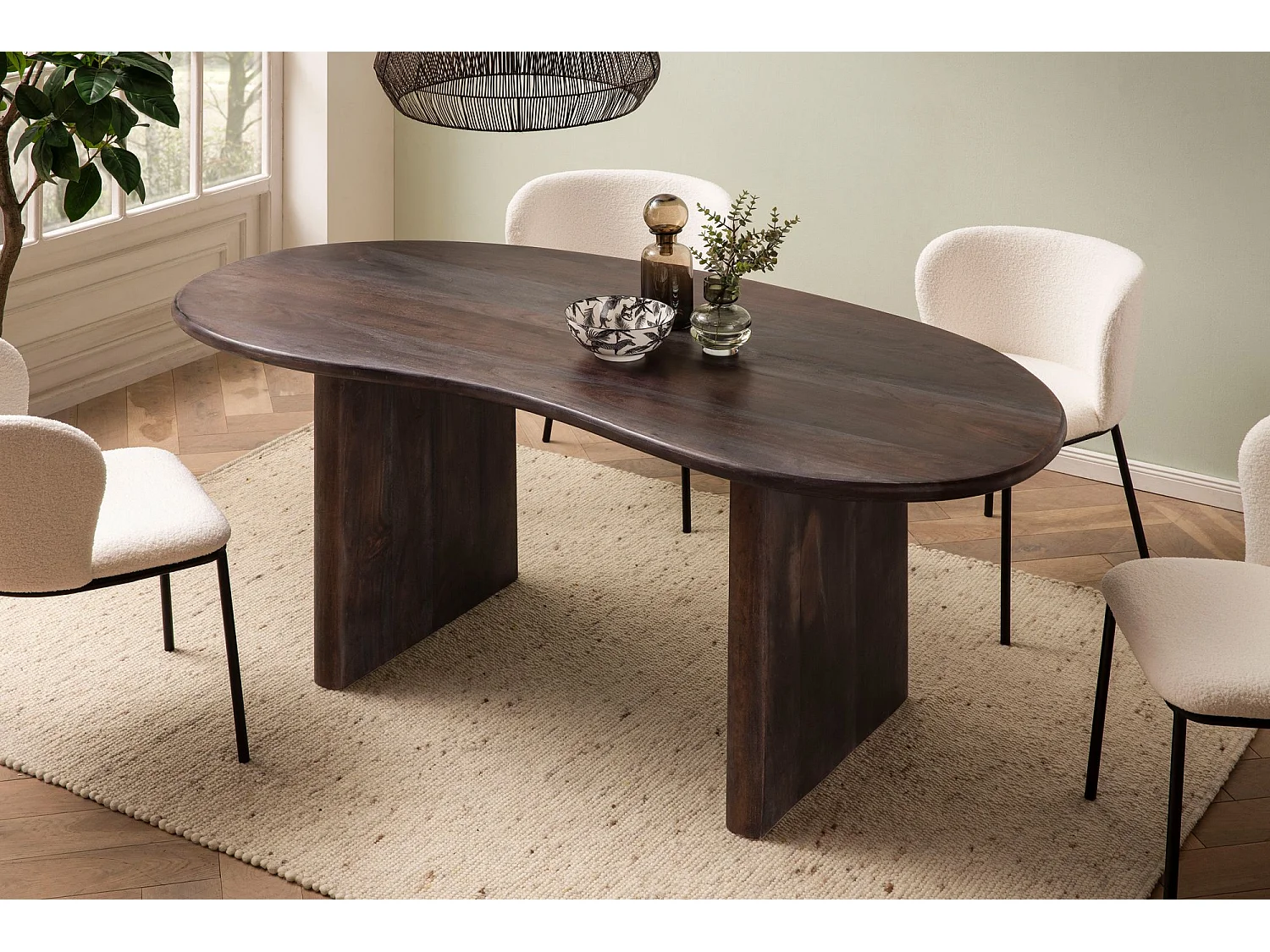 Table de salle à manger 180x90x75 cm en bois d'acacia massif marron foncé Table à manger moderne,