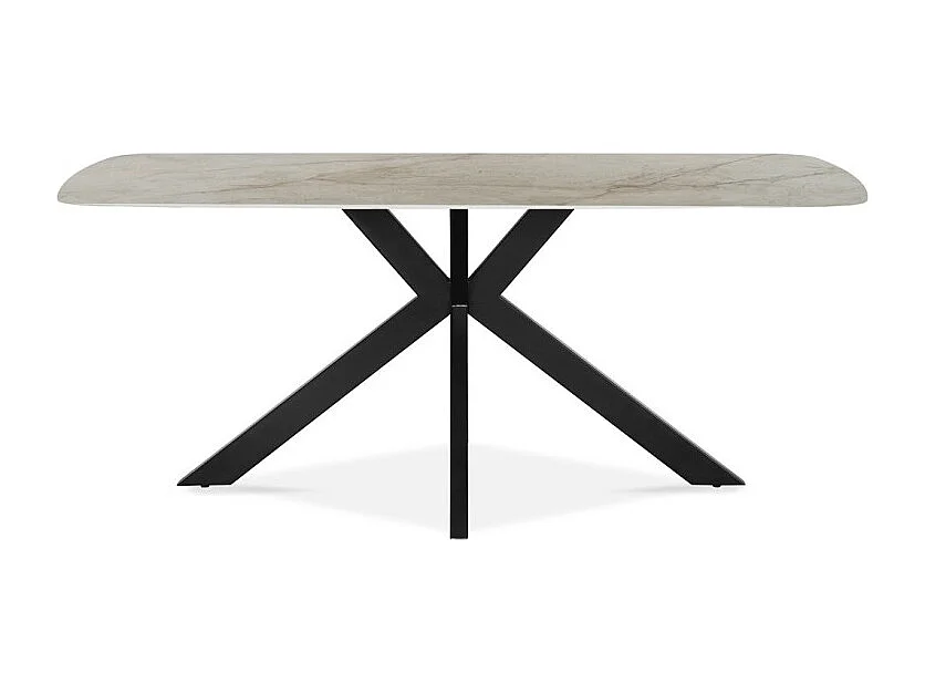 Mesa de jantar ARVENA – 180x90 cm – Cor bege mármore – Tampo com efeito de pedra – Design elegante e moderno