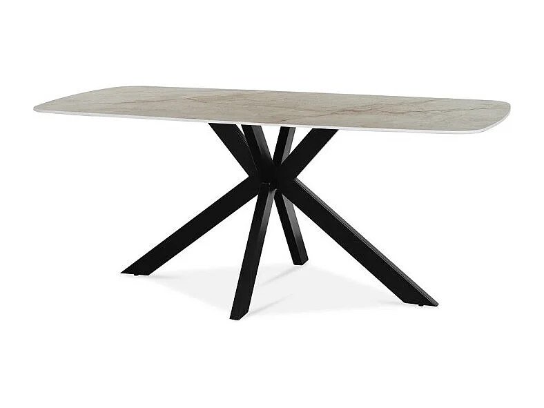 Mesa de jantar ARVENA – 180x90 cm – Cor bege mármore – Tampo com efeito de pedra – Design elegante e moderno