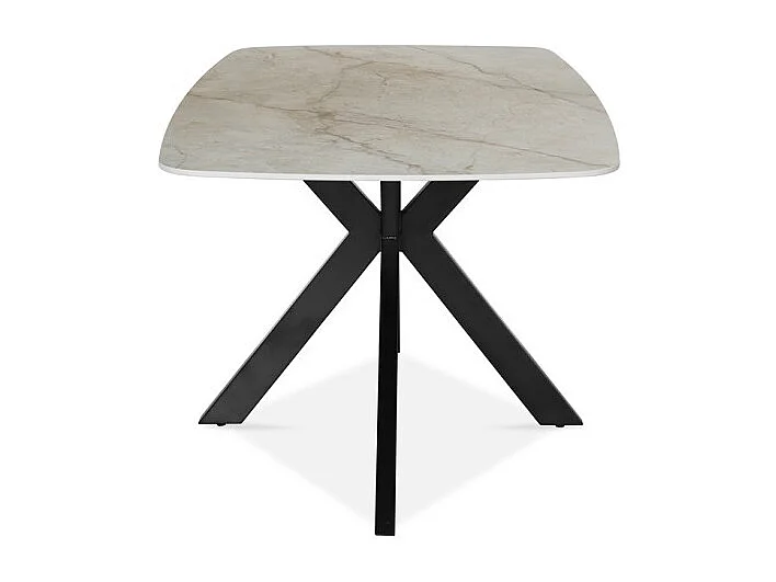 Mesa de jantar ARVENA – 180x90 cm – Cor bege mármore – Tampo com efeito de pedra – Design elegante e moderno