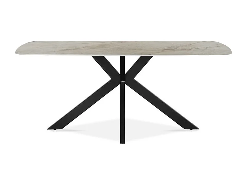 Mesa de jantar ARVENA – 180x90 cm – Cor bege mármore – Tampo com efeito de pedra – Design elegante e moderno