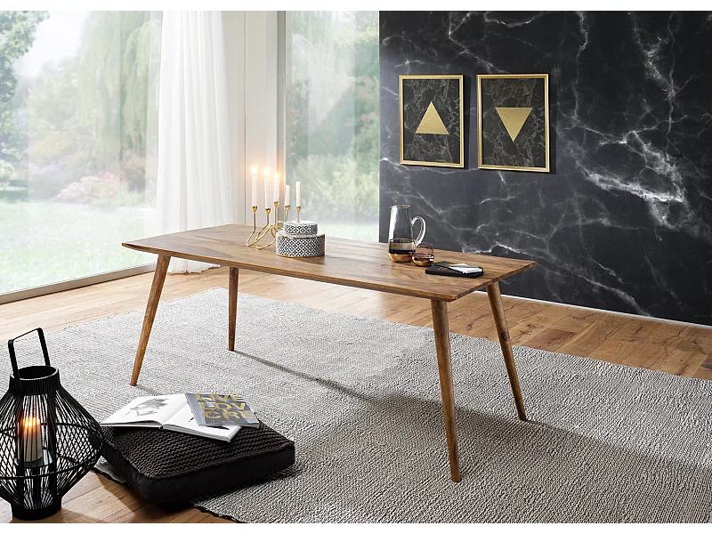 Sheesham massief houten eettafel 160x80x76 cm, moderne rechthoekige keukentafel in landhuisstijl, grote eettafel