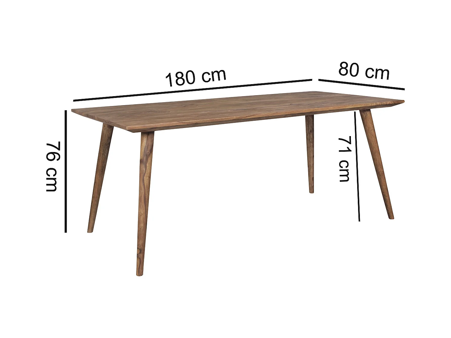 Sheesham massief houten eettafel 160x80x76 cm, moderne rechthoekige keukentafel in landhuisstijl, grote eettafel