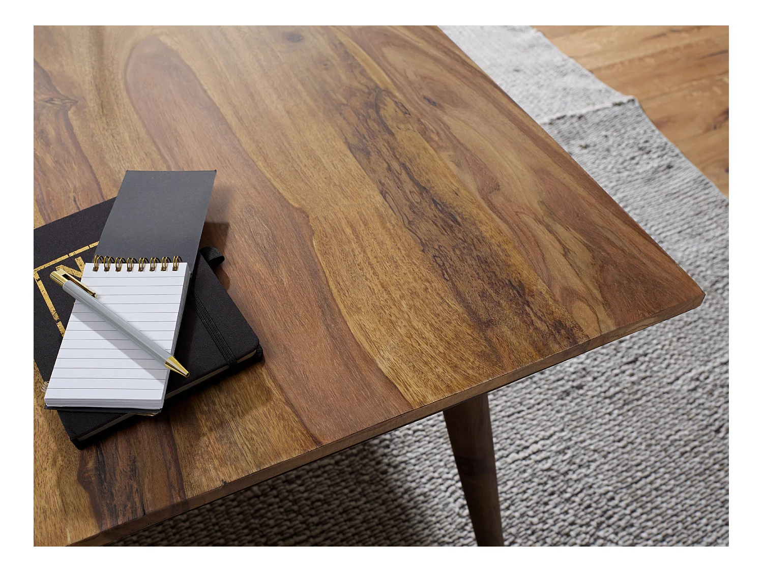 Sheesham massief houten eettafel 160x80x76 cm, moderne rechthoekige keukentafel in landhuisstijl, grote eettafel