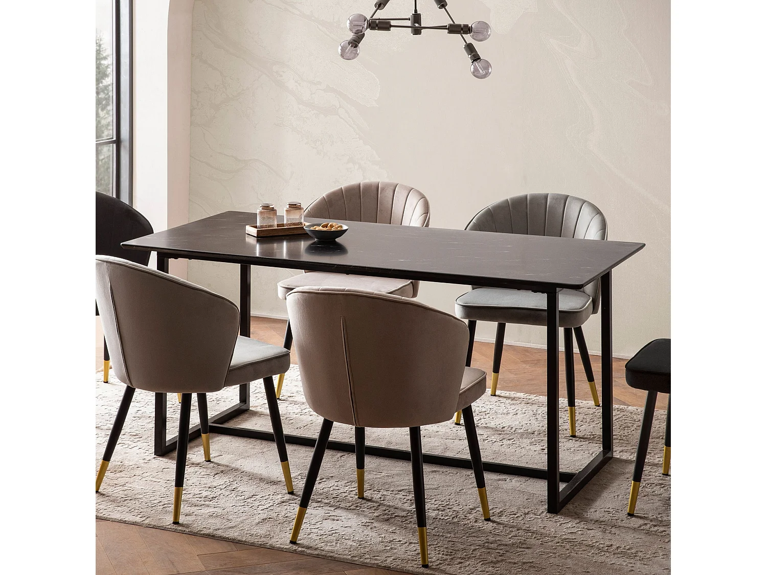 Table de Salle à Manger 180x90x76 cm Noir Effet Marbre Moderne, Grande Table de Cuisine, Table de