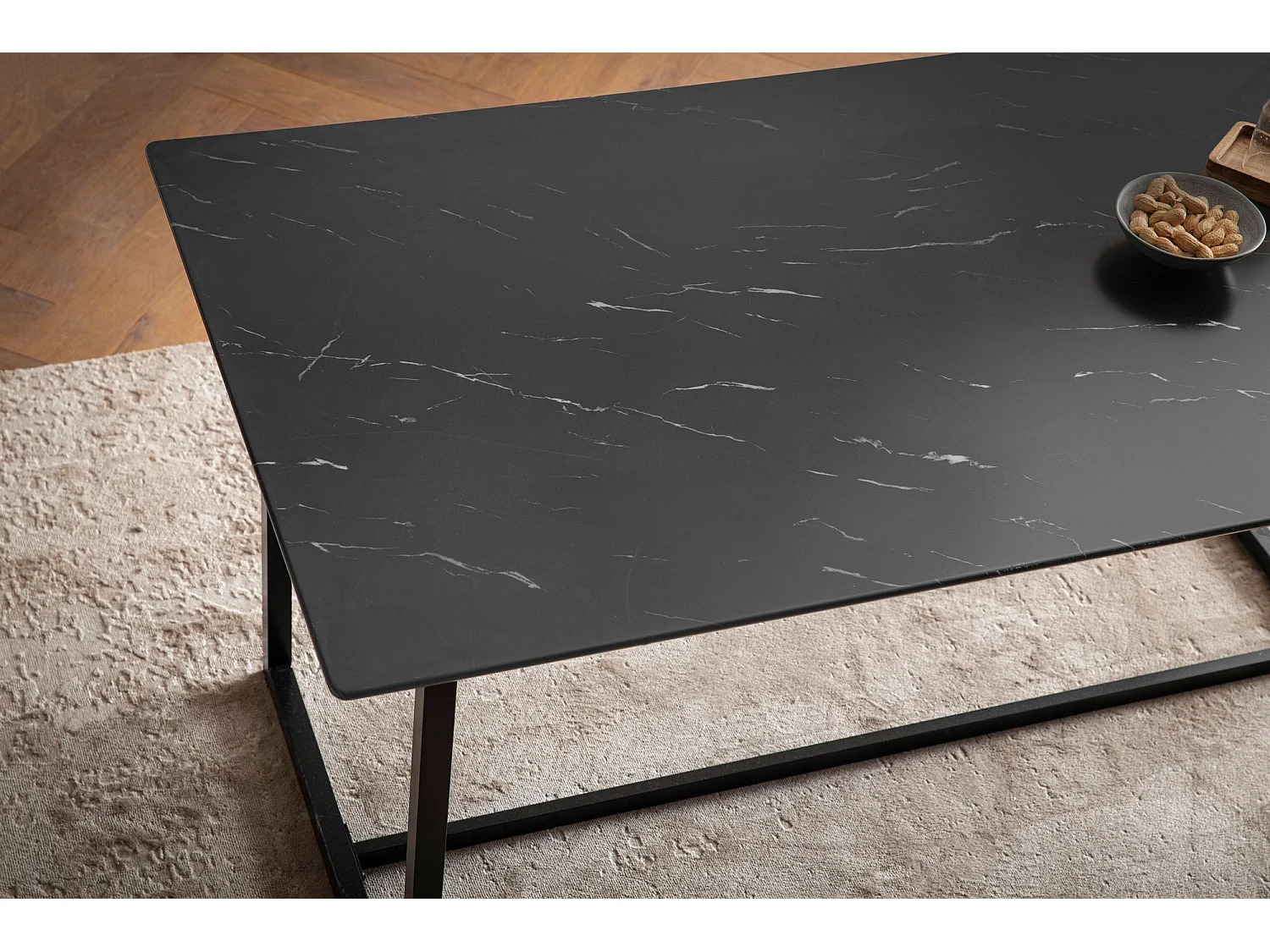 Table de Salle à Manger 180x90x76 cm Noir Effet Marbre Moderne, Grande Table de Cuisine, Table de