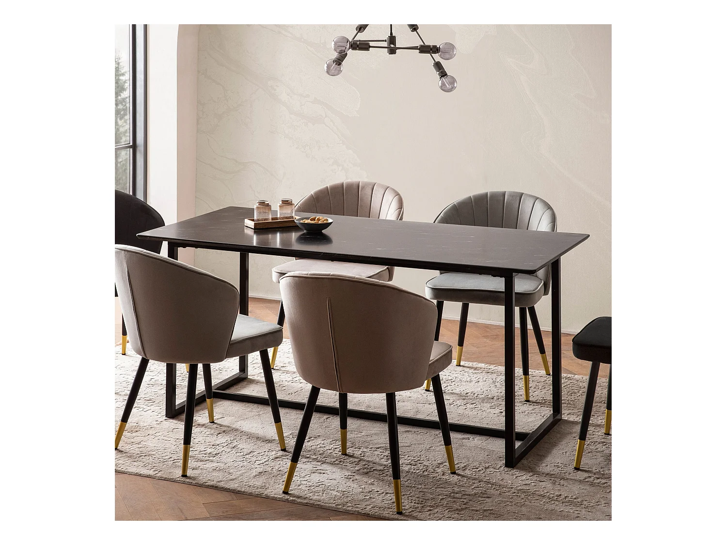 Eettafel 160x80x76 cm Wit Modern Marmer Effect, Grote Keukentafel, Rechthoekige Eettafel met Metalen Poten