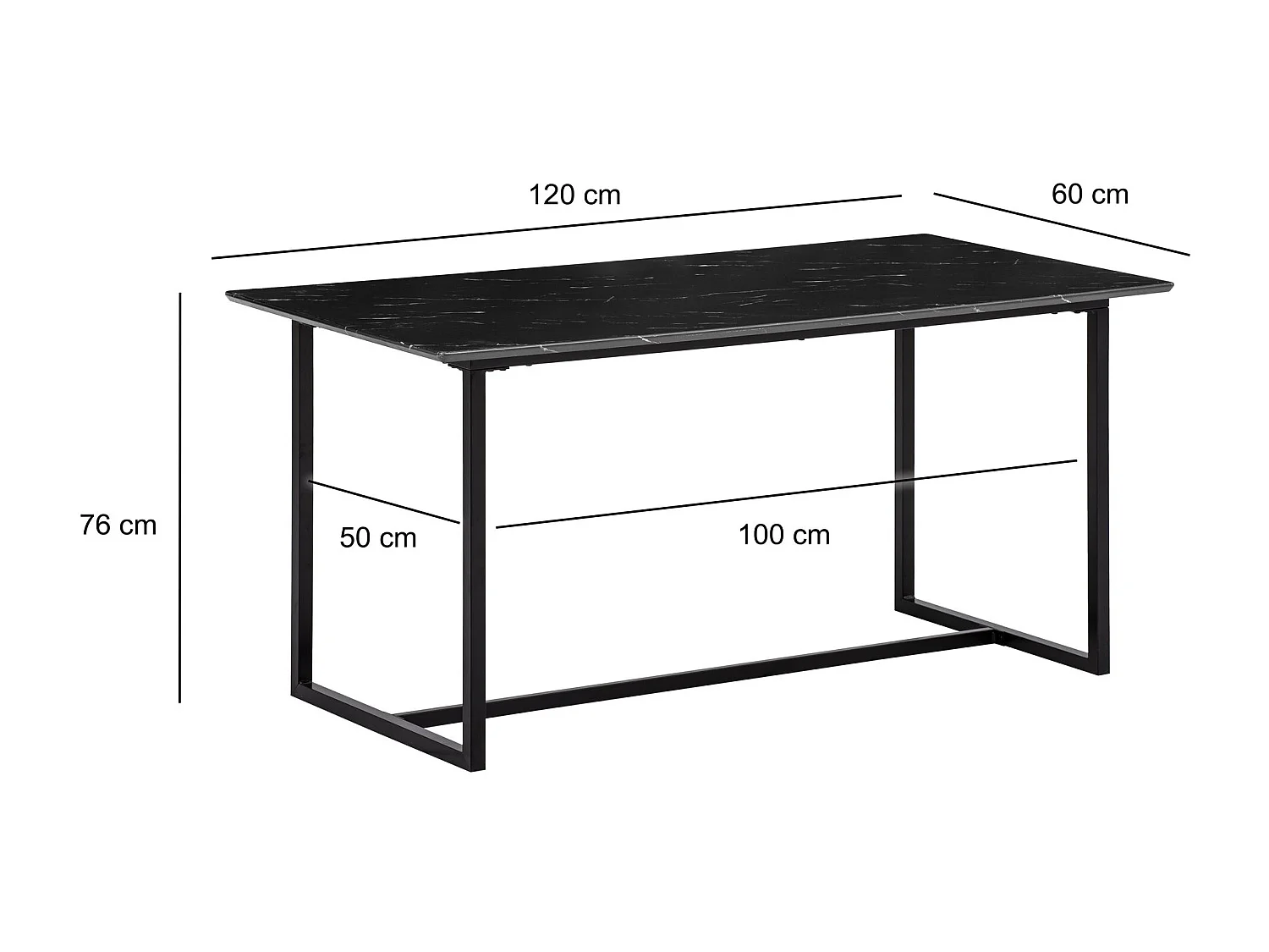Table de salle à manger 120x60x76 cm Table de cuisine noire aspect marbre moderne, petite table de