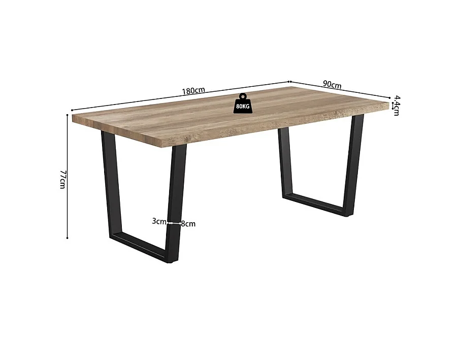 Mesa de comedor ALTONIA – 180x90 cm – Efecto madera de mango – Patas de metal – Diseño industrial y acogedor