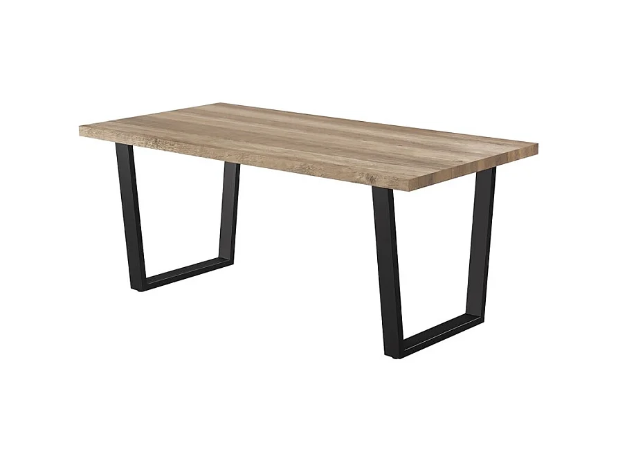 Mesa de comedor ALTONIA – 180x90 cm – Efecto madera de mango – Patas de metal – Diseño industrial y acogedor