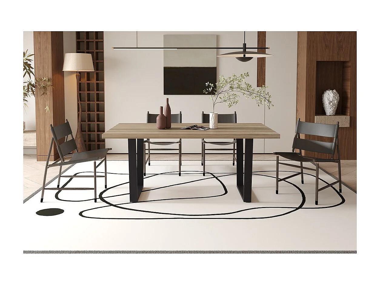 Table à manger ALTONIA – 180x90 cm – Effet bois de manguier – Pieds métal – Design industriel et chaleureux