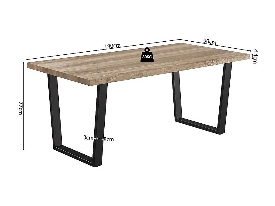 Table à manger ALTONIA – 180x90 cm – Effet bois de manguier – Pieds métal – Design industriel et chaleureux