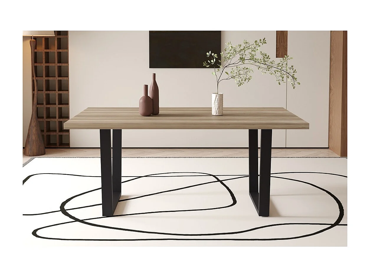 Table à manger ALTONIA – 180x90 cm – Effet bois de manguier – Pieds métal – Design industriel et chaleureux