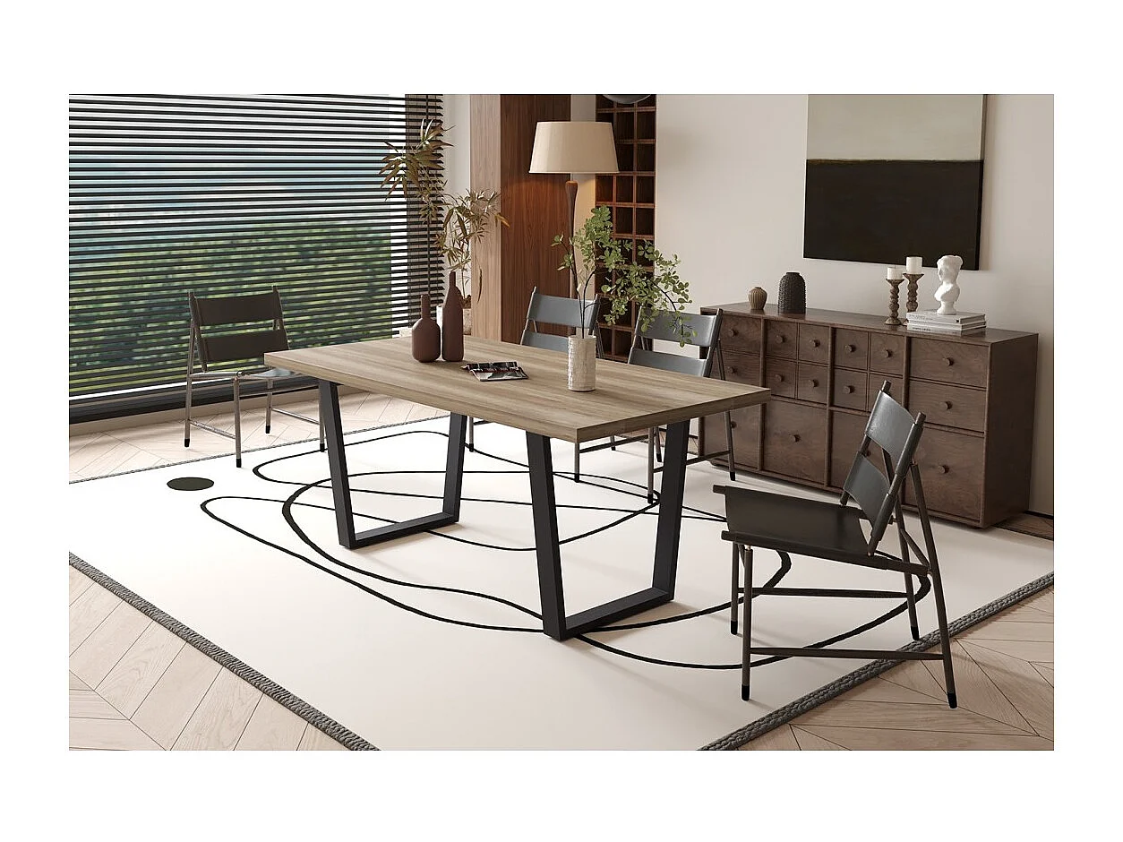 Table à manger ALTONIA – 180x90 cm – Effet bois de manguier – Pieds métal – Design industriel et chaleureux
