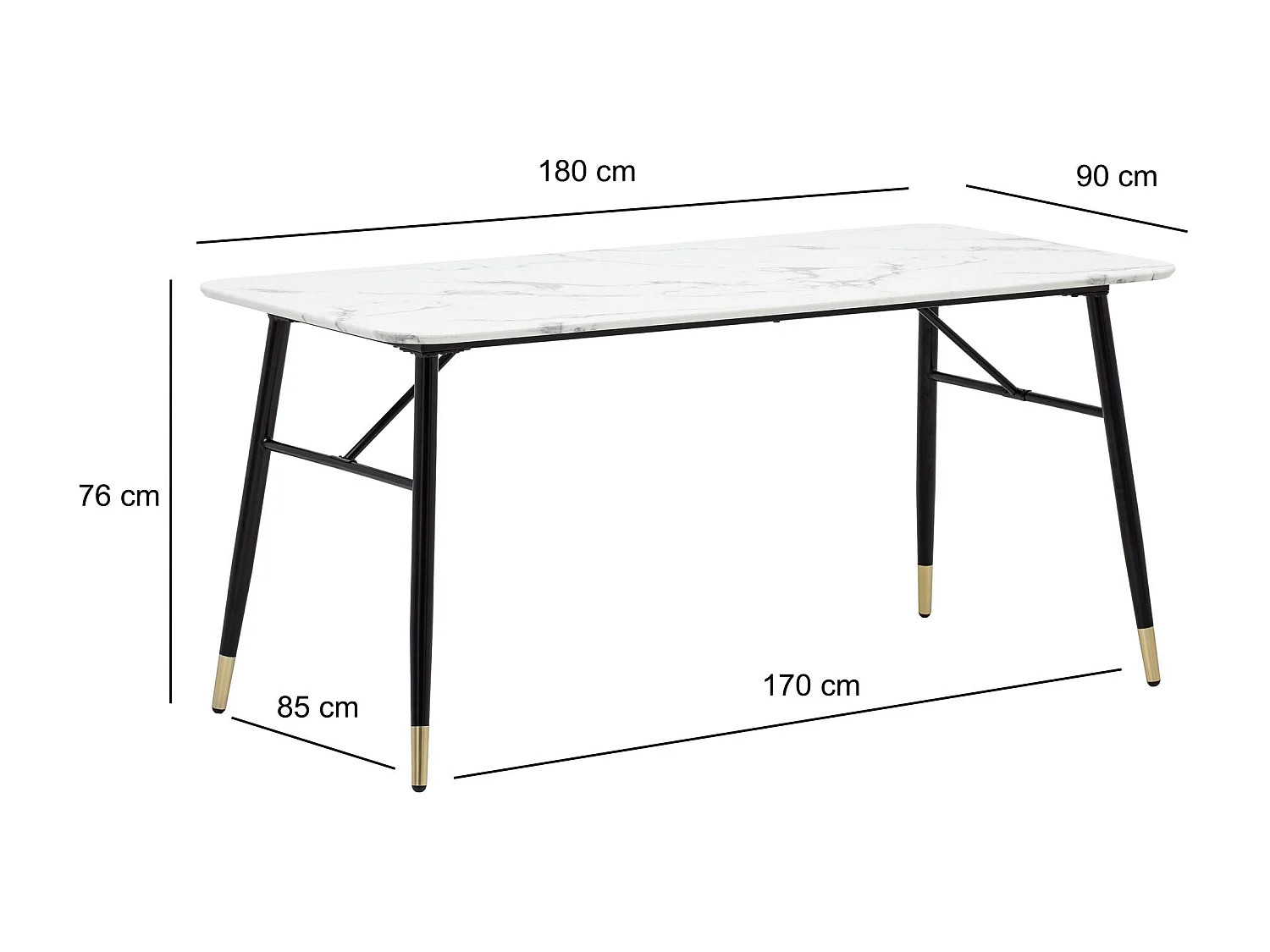 Table de Salle à Manger 180x90x76 cm Blanc Effet Marbre Moderne, Grande Table de Cuisine