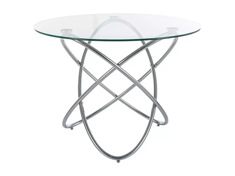 Table ronde 100 cmverre transparent 6 pers pied croisé chrome AURELIAZ