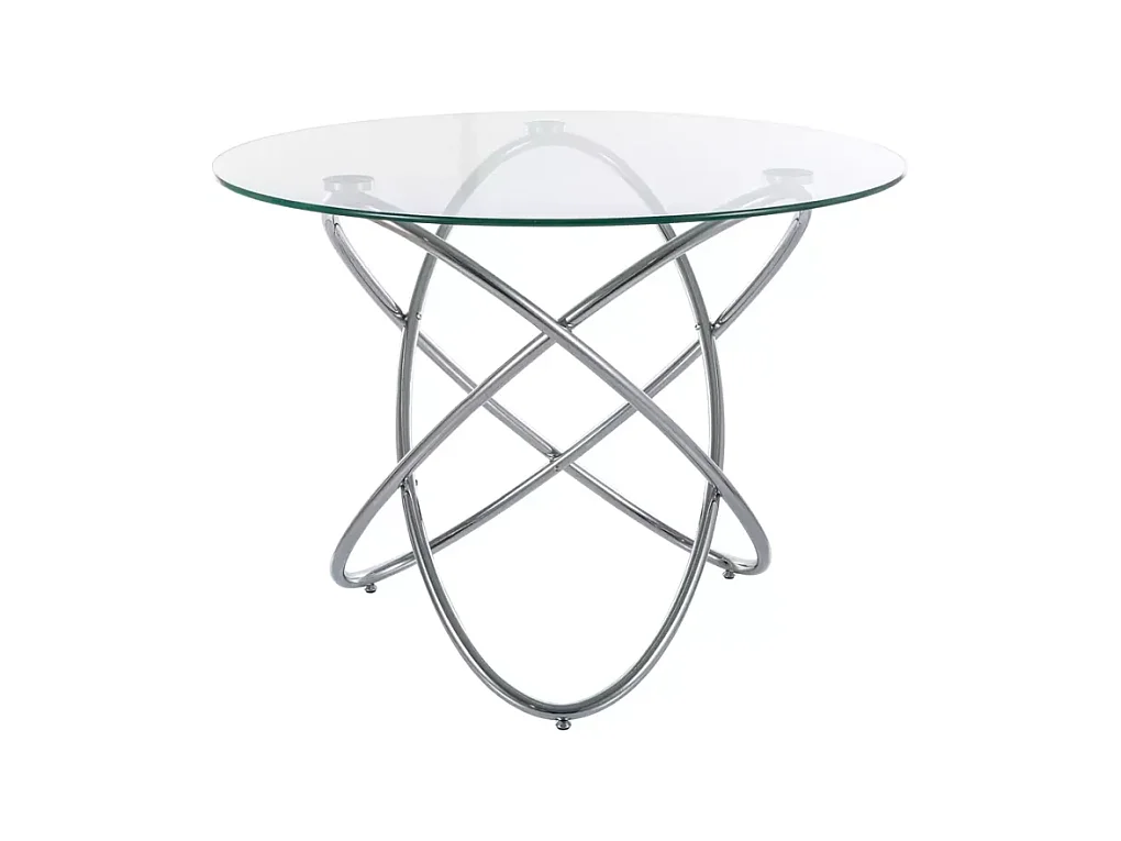 Table ronde 100 cmverre transparent 6 pers pied croisé chrome AURELIAZ