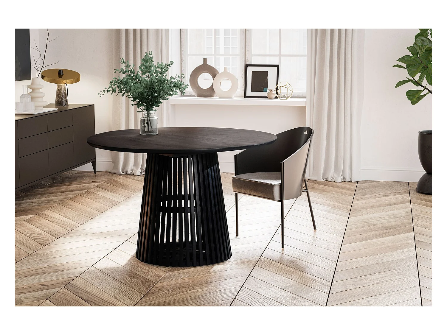 Eetkamertafel 120x120x77 cm mango massief hout zwarte eettafel modern | Stevige keukentafel met rasterframe | Houten tafel eetkamer rond | Kleine houten eettafel