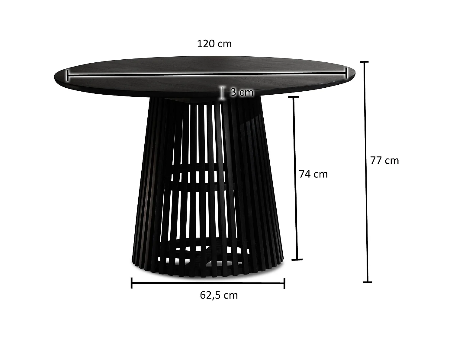 Eetkamertafel 120x120x77 cm mango massief hout zwarte eettafel modern | Stevige keukentafel met rasterframe | Houten tafel eetkamer rond | Kleine houten eettafel