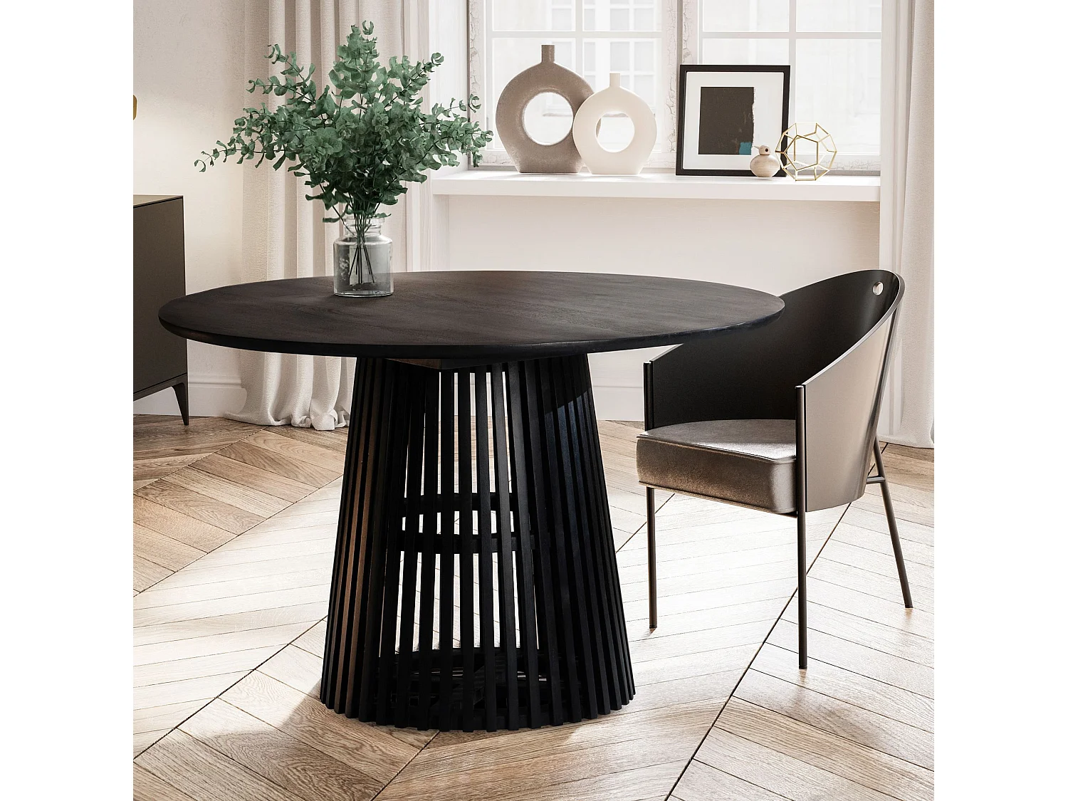 Table de Salle à Manger 120x120x77 cm en Bois Massif de Manguier Noir, Table de Cuisine Ronde