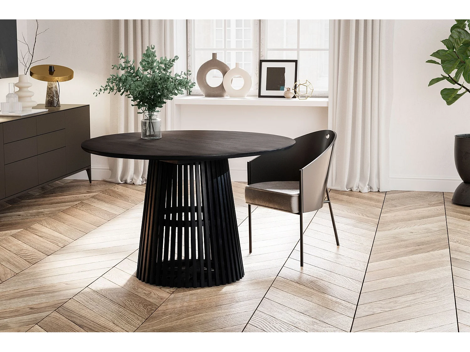 Table de Salle à Manger 120x120x77 cm en Bois Massif de Manguier Noir, Table de Cuisine Ronde