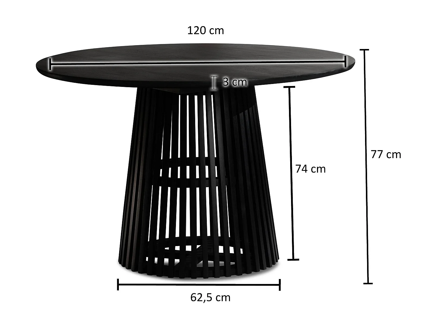 Table de Salle à Manger 120x120x77 cm en Bois Massif de Manguier Noir, Table de Cuisine Ronde
