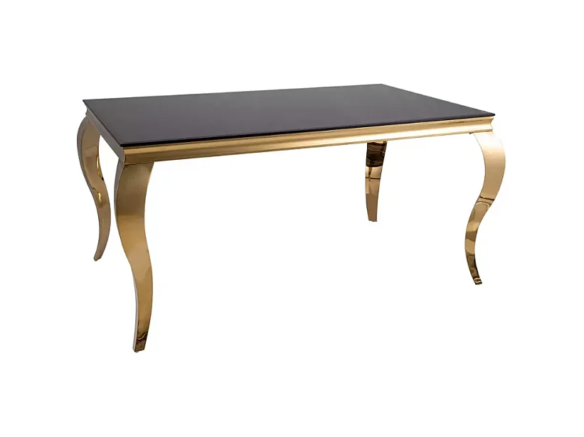 Table rectangulaire 150 cm 8 pers verre noir pied doré chic IMPERIAZ
