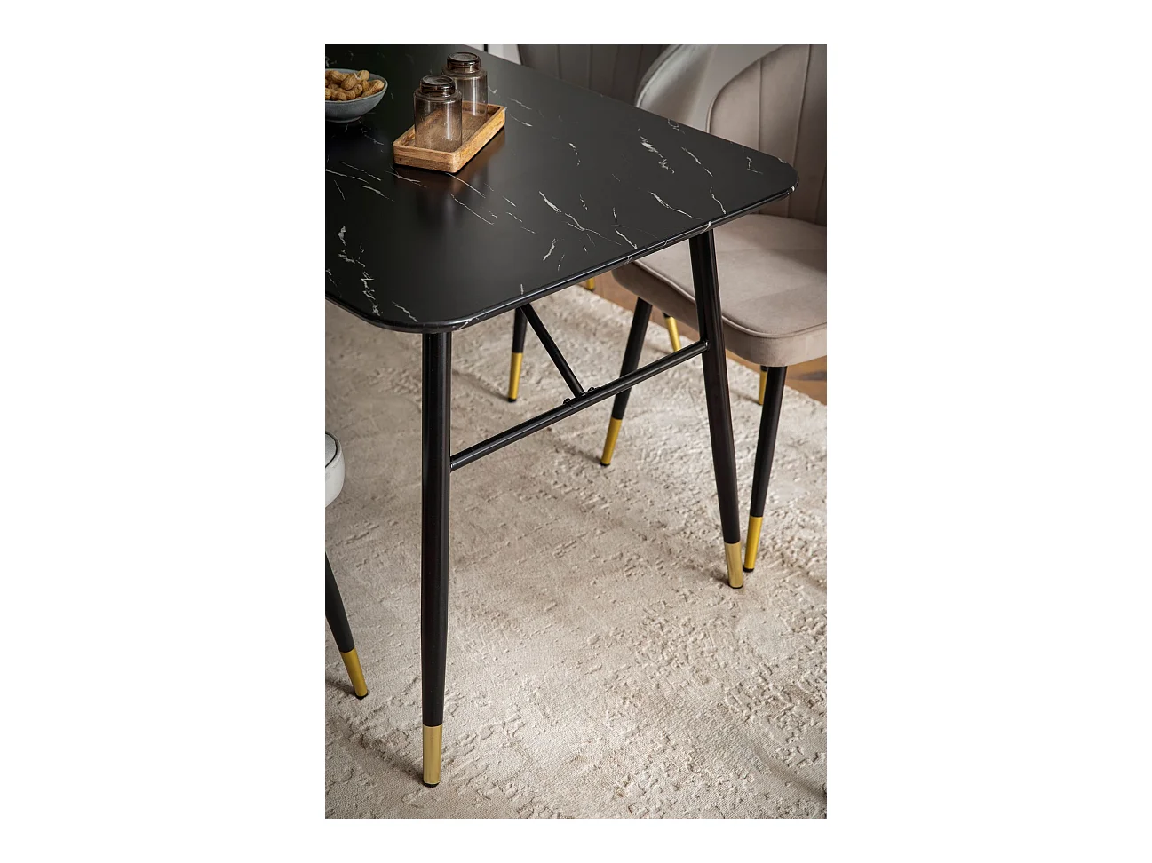 Eettafel 160x80x76 cm Wit Modern Marmer Effect, Grote Rechthoekige Keukentafel met Metalen Poten