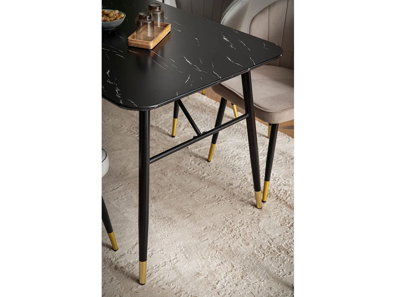 Table de Salle à Manger 140x80x76 cm Noir Effet Marbre Moderne, Petite Table de Cuisine