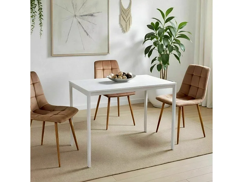 Table rectangulaire 100 cm avec plateau stratifié couleur blanc pieds blanc LANDRY