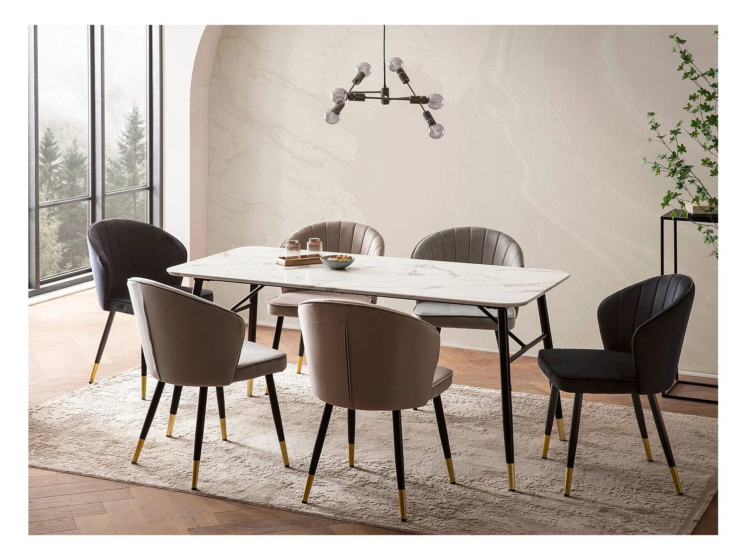 Eettafel 200x90x76 cm Zwart Modern Marmer Effect, Grote Rechthoekige Keukentafel met Metalen Poten