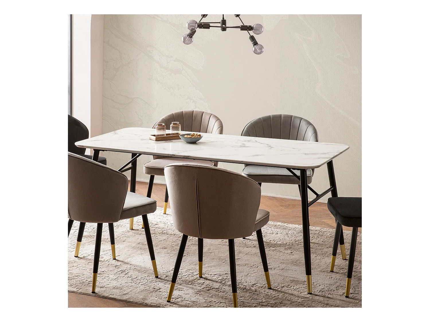 Eettafel 200x90x76 cm Zwart Modern Marmer Effect, Grote Rechthoekige Keukentafel met Metalen Poten