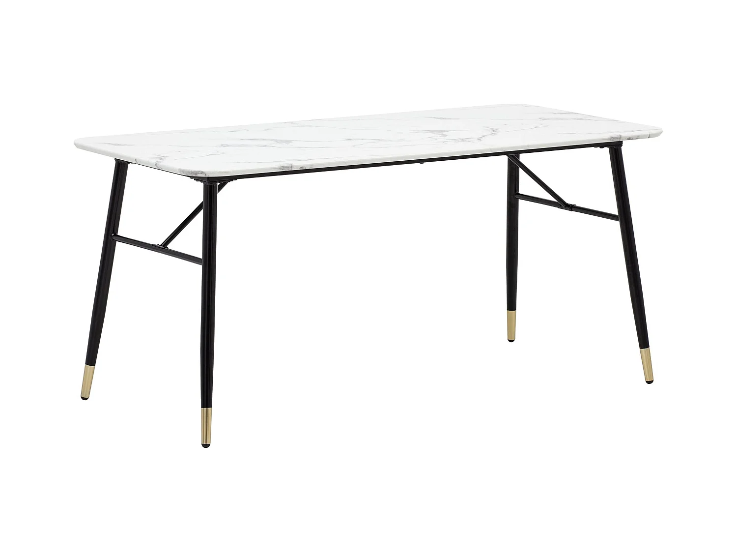 Eettafel 200x90x76 cm Zwart Modern Marmer Effect, Grote Rechthoekige Keukentafel met Metalen Poten