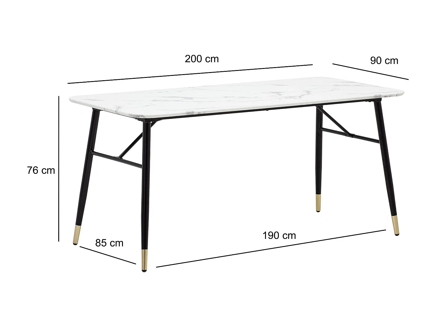 Table de Salle à Manger 200x90x76 cm Blanc Effet Marbre Moderne, Grande Table de Cuisine