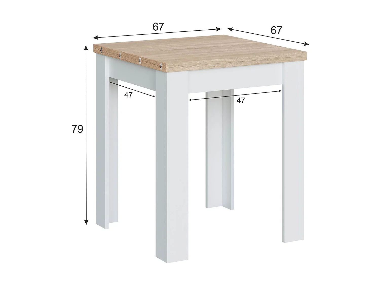 Tavolo Quadrato Allungabile Ausiliario Estensibile Design Moderno Stabile A Libro Da 67 A 134 Cm Con Piedini Antigraffio Bianco E Rovere