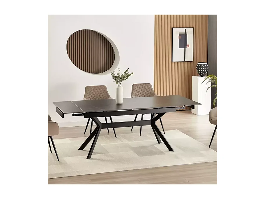 Table de salle à manger extensible 160 + 60cm en céramique noir mat MARTA