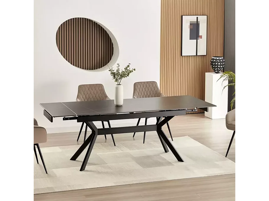 Table de salle à manger extensible 160 + 60cm en céramique noir mat MARTA
