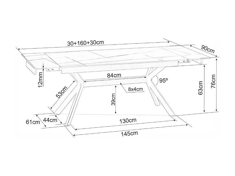 Table de salle à manger extensible 160 + 60cm en céramique noir mat MARTA