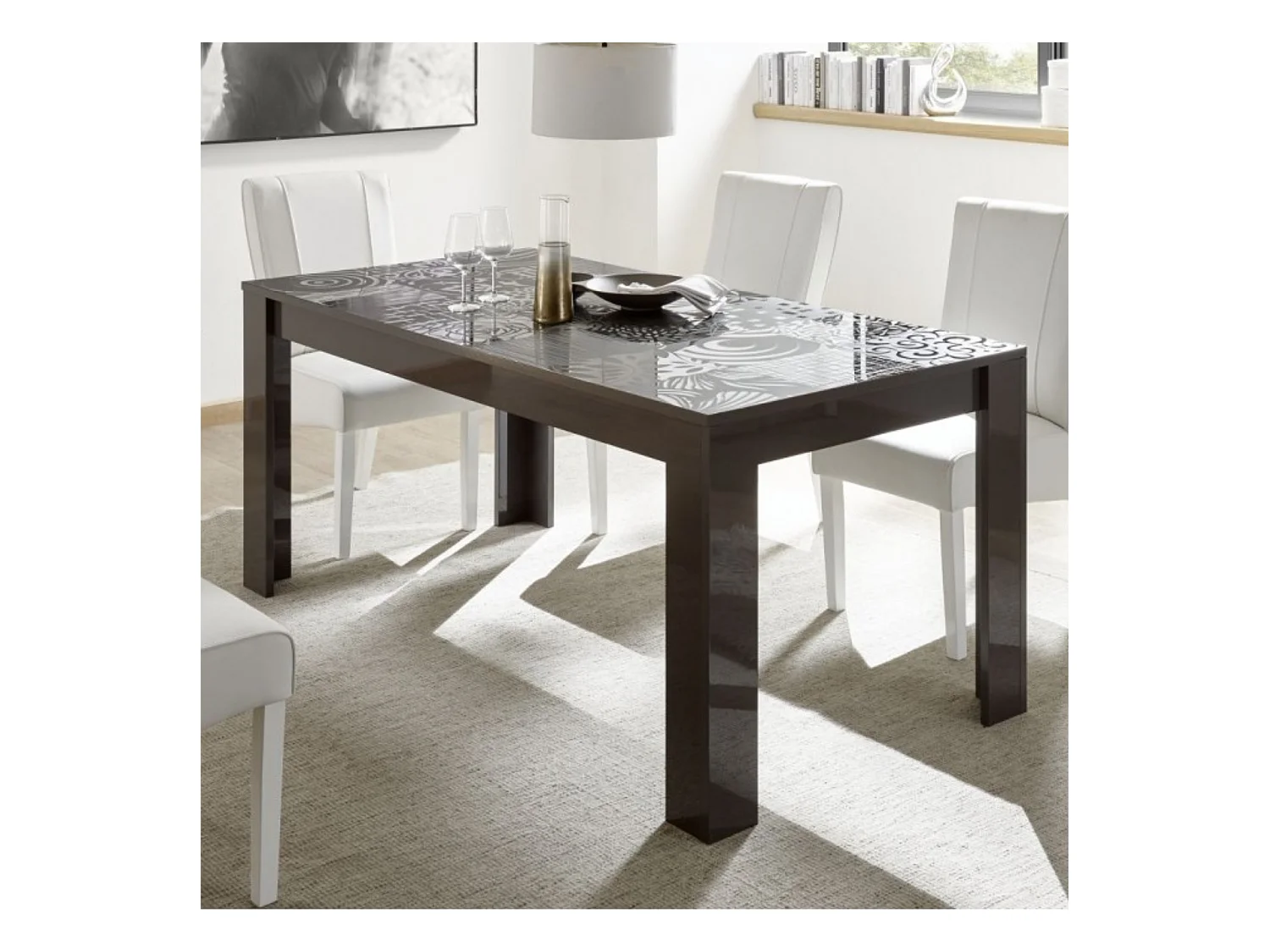 Tavolo da pranzo allungabile "Miro" Grigio ossido in legno serigrafato cm 137/185x90 79h