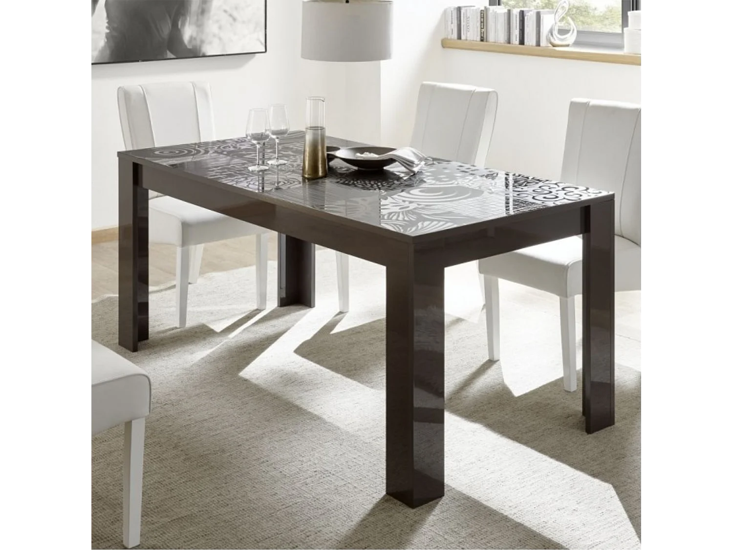 Tavolo da pranzo allungabile "Miro" Grigio ossido in legno serigrafato cm 137/185x90 79h