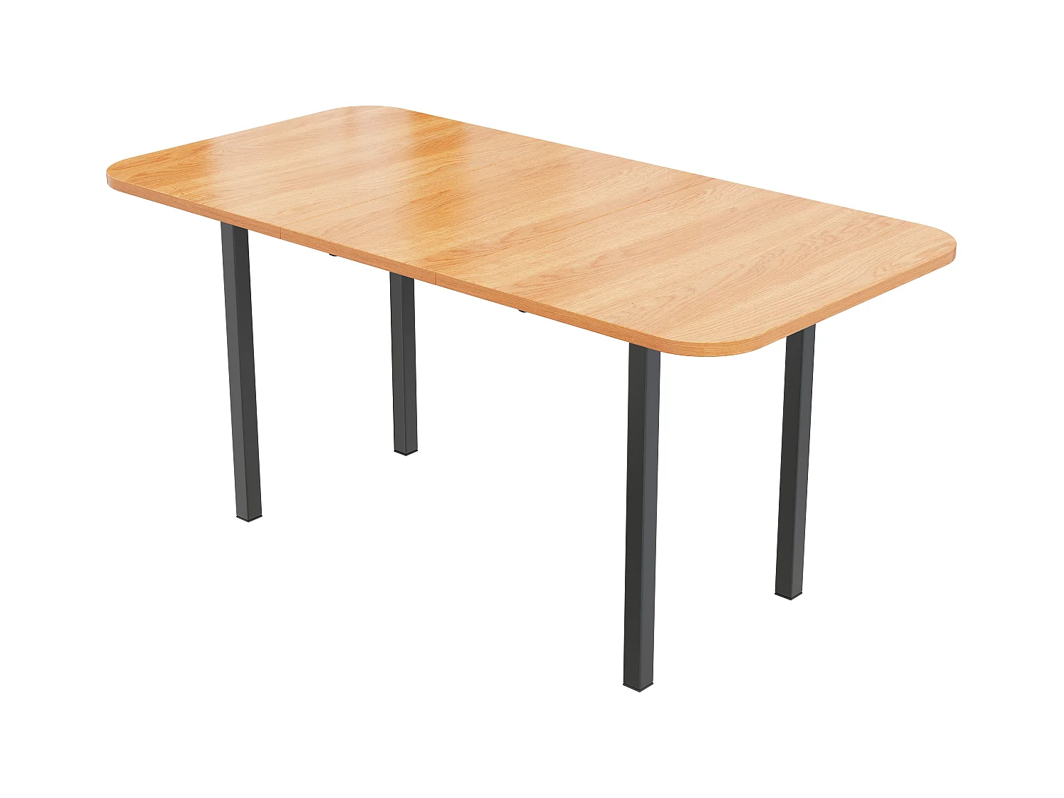 Table à manger rectangle extensible 4-6 personnes en MDF, plateau en finition woodgrain naturel clair et pieds en métal noir - 120/160x80x75cm