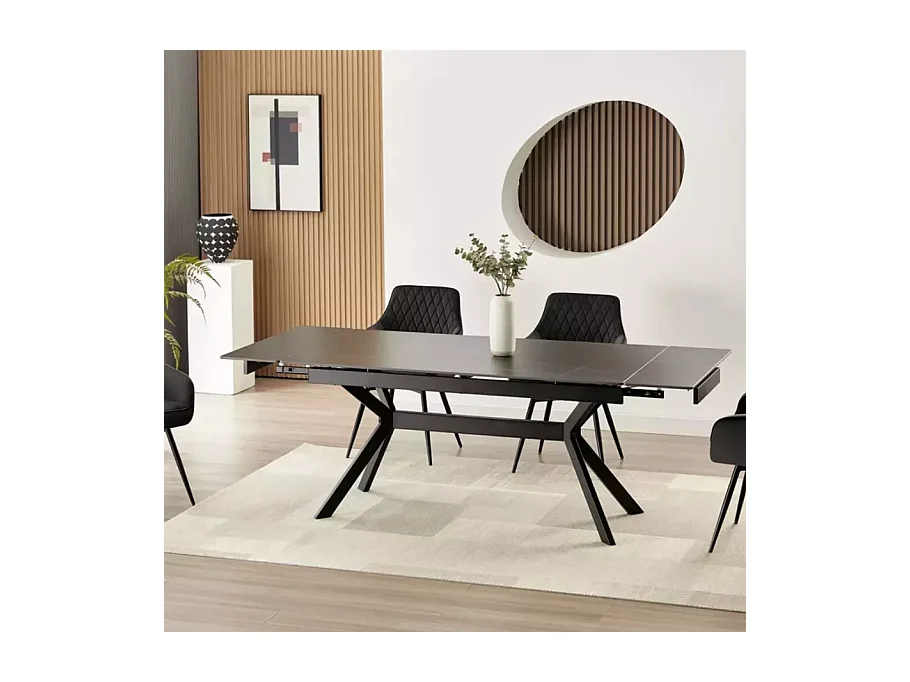 Table de salle à manger extensible 180 + 60cm en céramique noir mat MARTA