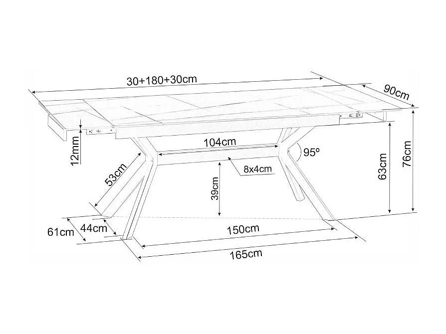 Table de salle à manger extensible 180 + 60cm en céramique noir mat MARTA