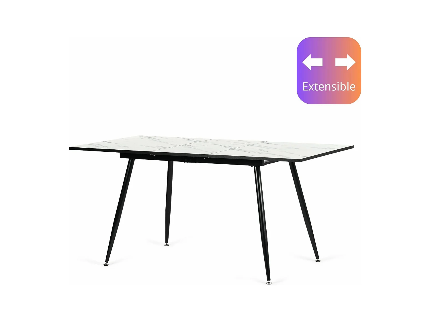 URBAN MEUBLE Table de salle à manger rectangulaire extensible blanche effet marbre de style scandinave pieds noir 120-160