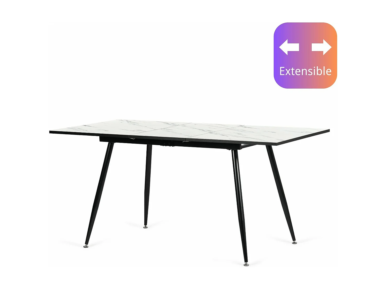 URBAN MEUBLE Table de salle à manger rectangulaire extensible blanche effet marbre de style scandinave pieds noir 120-160