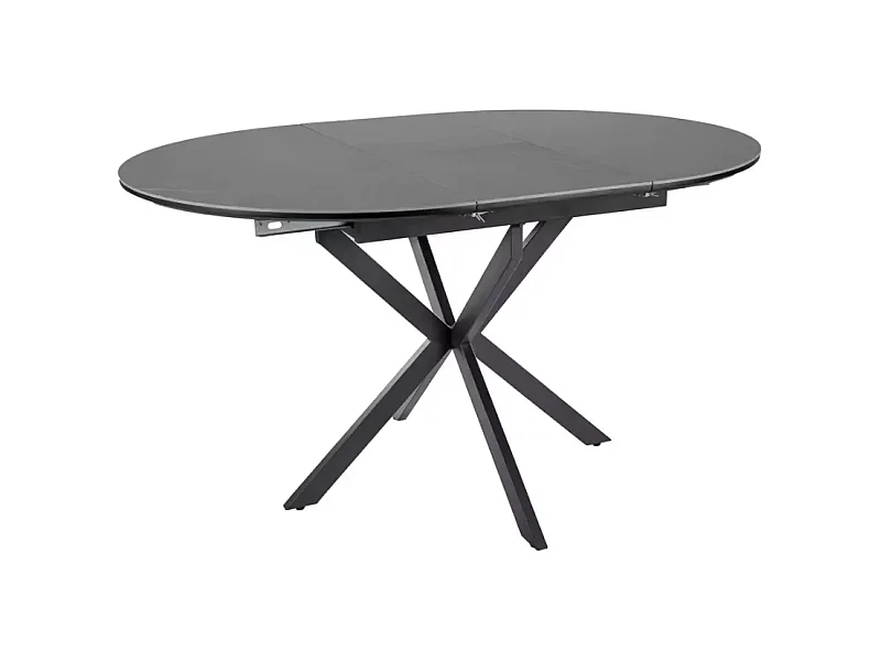 Table ronde extensible 135cm 6 pers céramique grise pied métal noir MILANOZ